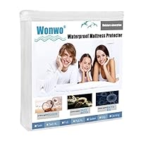 Wonwo Mattress Protector Queen Size Waterproof - Hypoallergenic Cotton Terry Fitted Mattress Cover - Vinyl Free