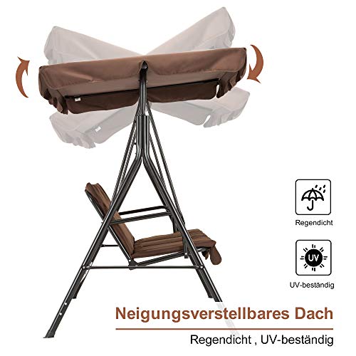 M MCombo 3-Sitzer Hollywoodschaukel Gartenschaukel Gartenliege Schaukelbank 8003 (Braun) – Bild 6