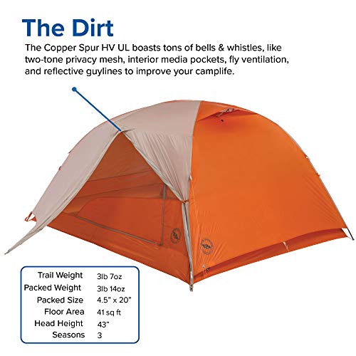 Big Agnes Copper Spur HV UL3 Backpacking Tent, Gray/Orange, 3 Person - Thumbnail 3