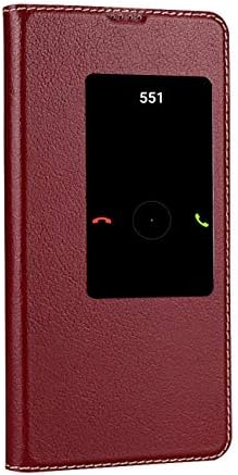 ERLI phone Case, Cowhide [GENUINE LEATHER] + Ultraslim Flip Cover Case [ Smart Window View] + Magnetic Closure for Huawei Mate 20X (Red)