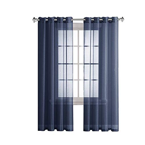 Warm Home Designs Pair of 2 Standard Size 54" (Width) x 84" (Length) Navy Blue (Royal Indigo) Sheer Window Curtains. 2 Elegant Voile Panel Drapes are 108 Inch Wide Total - K Navy 84"