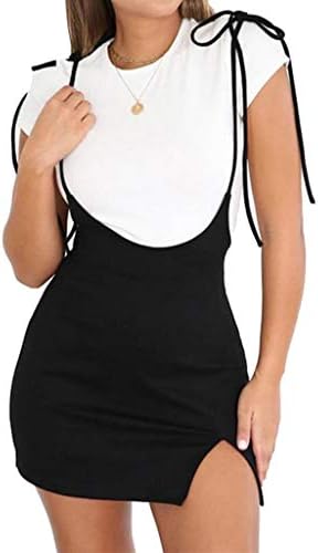 Women's Suspender Skirt Sexy Bodycon High Waist Split Hem Mini Pencil Overall Dress