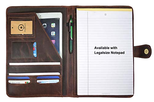 Leather Travel Portfolio | Professional Organizer Men & Women | Tablet Holder Leather Padfolio with Sleeves for documents and Ipad by Aaron Leather (Magnetic Closure, Brown)