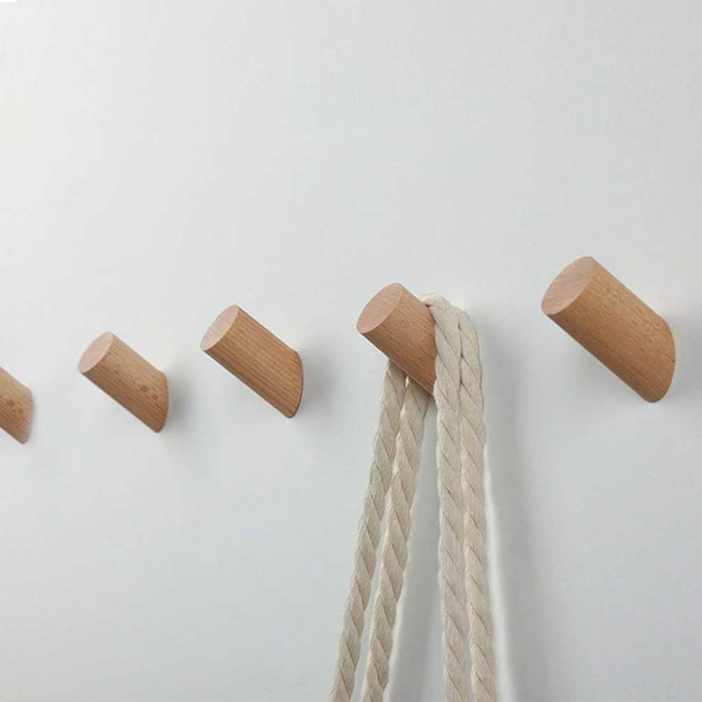 CASKIE Wooden Hooks Pack of 5 Wall Mounted Single Wall Hooks Rack Coat Clothes Hat Hanger Towel Rack Home Natural Handmade Craft Long Wood Hook (Φ3x6CM)