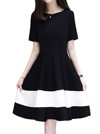 Amazon Co Jp エアバイ 黒 白 膝丈 ワンピース シンプル