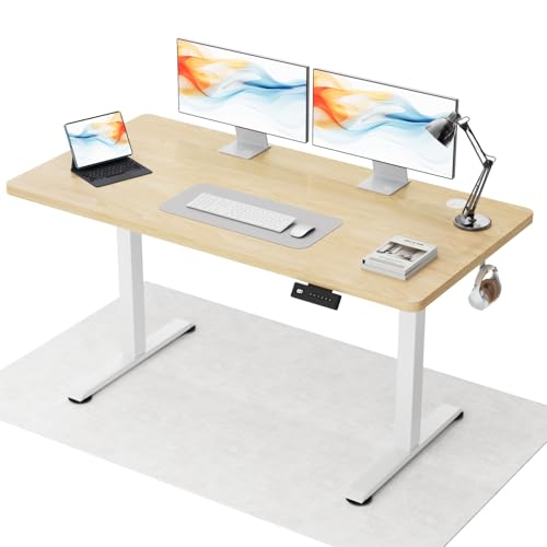 Flamaker Höhenverstellbarer Schreibtisch Ganze Tischplatte 140 x 60 cm Elektrischer Schreibtisch Höhenverstellbar für Steh-Sitz, Computertisch mit Memory-Funktion,Standing Desk,Beige thumbnail 1