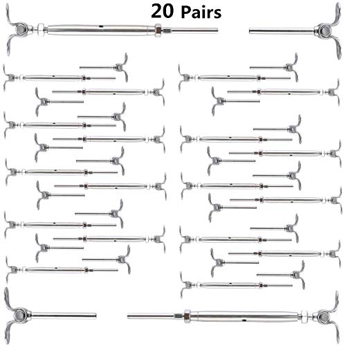 Senmit 20 Pack Stainless Steel Cable Railing Kits Fitting 1/8" Stainless Steel Cable, Toggle Turnbuckle & End for Deck Railing