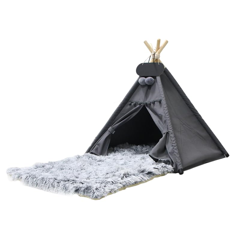 Whiwhi Pets Teepee Dogs Tent with Plush Dog Mat Washable Cats Tents Dog/Cat Bed Luxery Kennels Play House 60x60x70cm