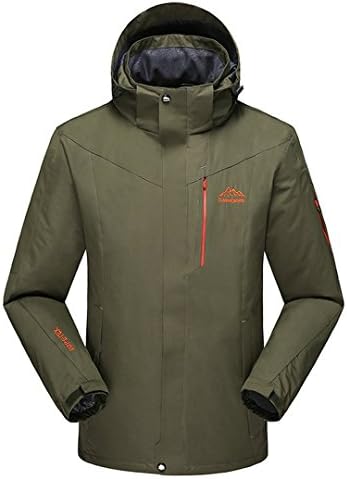 Threelove Men's Softshell Sportswear Hooded Waterproof Raincoat Fleece Outdoor Jacket Army Green M