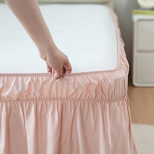 AYASW Bed Skirt Queen Size 18 Inch Drop Dust Ruffle Soft and Cozy Brushed Microfiber Three Fabric Sides with Elastic No Top Easy to Install Bed Cover Up Easy Care Blush Pink