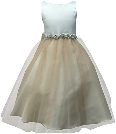 Petite Adele Big Girls Champagne Tulle Rhinestone Junior Bridesmaid Dress 8