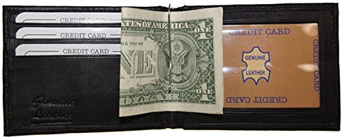 Improving Lifestyles Leather Mens Wallet Bifold Money Clip Black credit card window ID FREE Organza Bag SUN1292BK