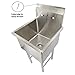 ACE 1 Compartment Stainless Steel Commercial Food Preparation Sink w/Crossing Bar on Legs ETL Certified (18x18 Tub)
