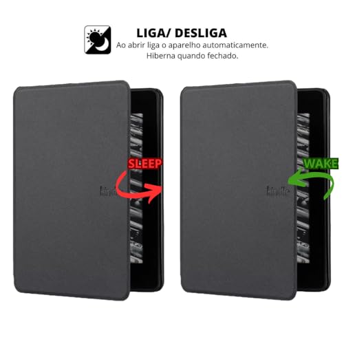Capa Para Kindle 11ª Geração 2024 e 2022 (C2V2L3 e RS23CV) - Rígida - Sistema de Hibernação - Fechamento Magnético (Preto)