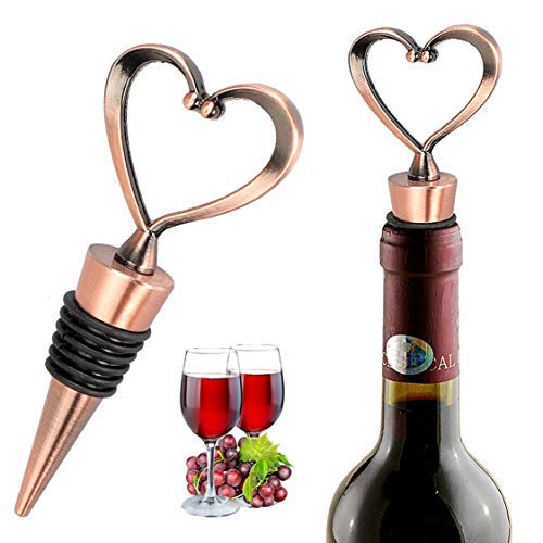 iPobie 3 Pcs Heart Shaped Wine Bottle Stoppers,Zinc Alloy Copper Plating Wine Stopper