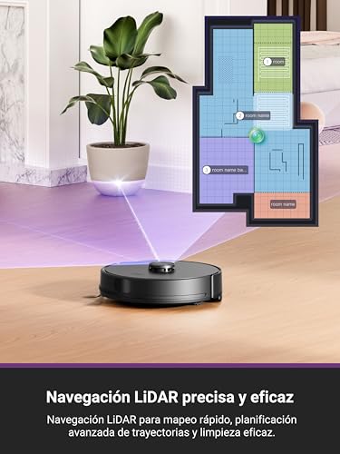 E6 Plus Robot Aspirador y Fregasuelos, 5000Pa Succión Potente, Base de Vaciado Automático 2.5L,Sistema LiDAR preciso, Control por App, Diseño Anti-enredo, Ahorrador de Espacio,Mapa Multicapa