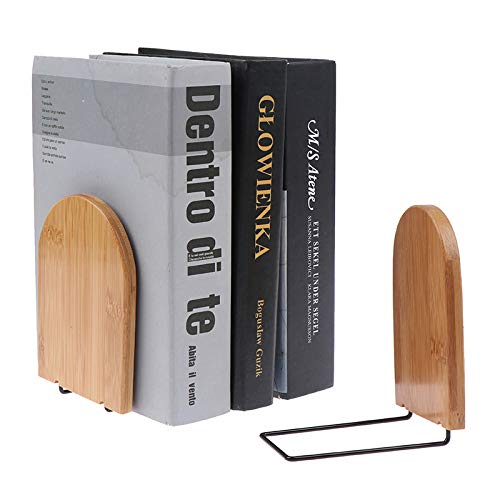 Simple Bamboo Bookends 1 Pair Natural Wood Heavy Duty Bookends Anti Slip Book Stand Holder Bookshelf Ends Universal Desktop Book Rack Organizer Storage Holder for Home Office Library Display Decor