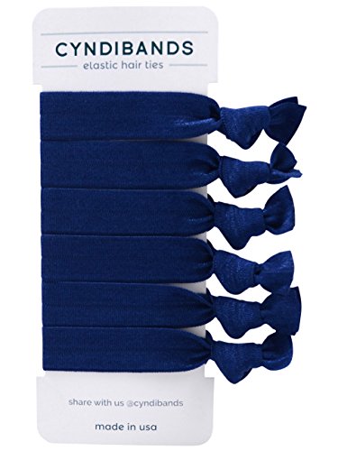 CyndibandsElastic Hair Ties - Navy Blue - Gentle Hold Ribbon Ponytail Holders, 6 Count