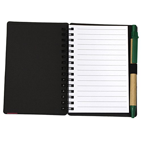 MoMaek 4 Sets Spiral Notebook Cover Paper Steno Pocket Notepad with Pen in Holder, Sticky Notes and Page Marker Index Tabs Flags (Black) - Thumbnail 3
