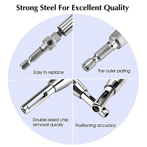 Center Drill Bit Set(16 PCS), ZINMOND Self Centering Hinge Tapper Core Hole Puncher Woodworking Tools for Cabinet Door 5/64'' 7/64'' 9/64'' 11/64'' 13/64'' 5mm 1/4'' with 1 Hex Key & 8 Replacement bit