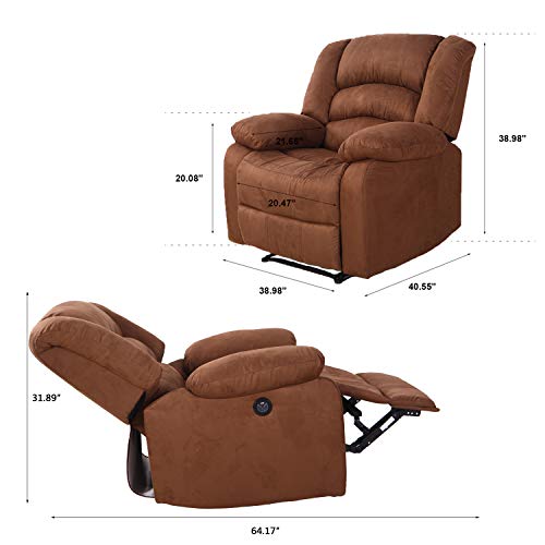 Modern Power Recliner with USB Charging Port - LCH Heavy Duty Microfiber Single Thicker Cushion Ergonomic Reclining Sofa Chair - Thumbnail 6