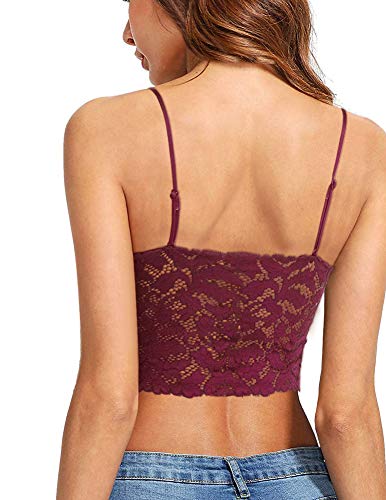 BETITETO Womens Floral Lace Bralette Wirefree Bra Removable Pads Adjustable Strap for Youths A-C Cups (Wine Red, Small(30AB 32AB))