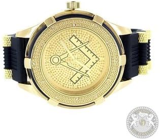 Freemason Watch Mens Diamond Gold Finish Bullet Style Band Water Resistant