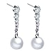925 Sterling Silver Cubic Zirconia Stud Dangle Pearl Earrings for Women Drop Wedding Earrings