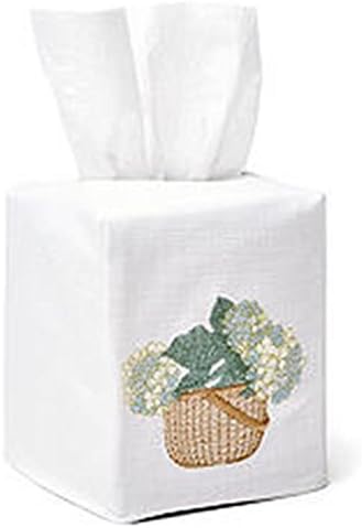 Jacaranda Living Linen/Cotton Tissue Box Cover, Hydrangea Basket, Cream/Blue