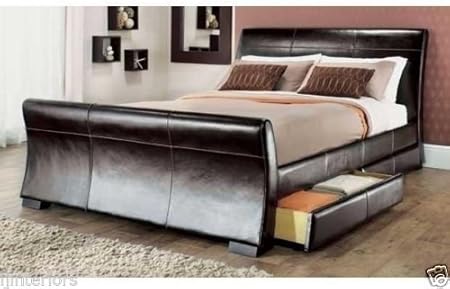 E X Roma 4 Drawers Leather Storage Sleigh Bed Double King Size