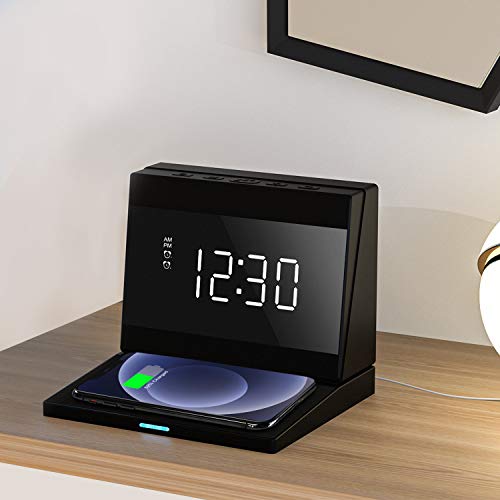 Pointuch Digital Alarm Clock, 15W Wireless Charger Station for iPhone
