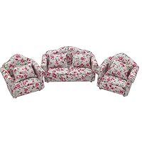 Hisoul Dollhouse Accessories Mini Furniture Sofa Set Miniature Living Room Kids Pretend Play Toy for 1:12 Doll House (Pink)