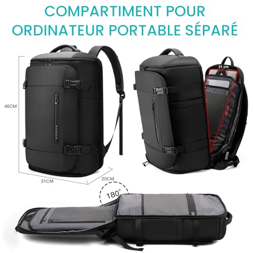 BG FUTURE AESTHETICS 40L Travel Backpack with Shoe Compartment, Weekend Hand Luggage, Flight Approved, Lightweight and Waterproof for 15.6-17.3 inch Laptop, Black,