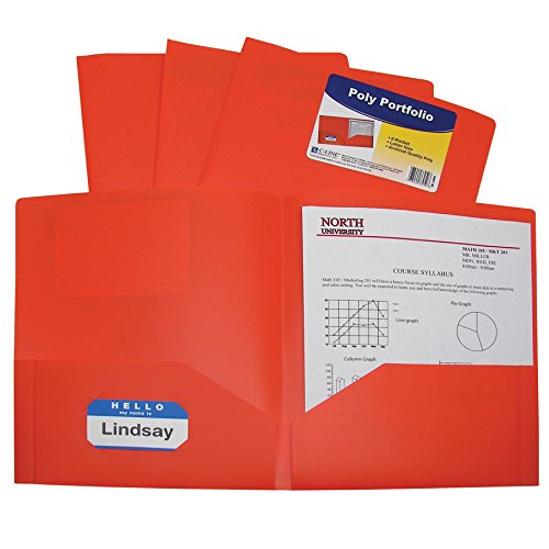 C-Line Two-Pocket Heavyweight Poly Portfolio, For Letter Size Papers, Includes Business Card Slot, 1 Case of 25 Portfolios, Orange (33952-25) - Thumbnail 3