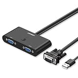 UGREEN VGA Switch Box 2 Port SVGA Audio Video Switcher 2 Hosts in 1 Monitor Out with Manual Switch Button Support Resolution up to 1920x1440 for Two PC Sharing or Switching on one Projector Display