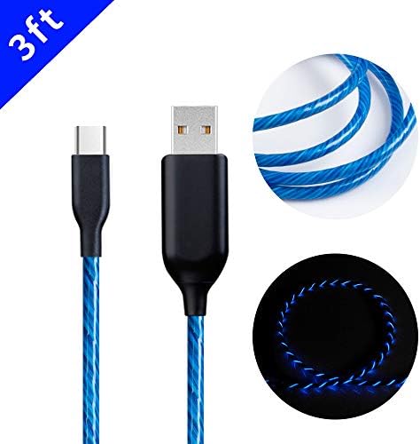 MKDGO 3ft Round USB Type C Cable 360° Flowing LED Light Up Sync Data Lead for Samsung Galaxy S8/S8 Plus/S9/S9 Plus Huawei P20/P10 LG G6/G5/V30/V20 OnePlus 5/2 – Navy Blue Light
