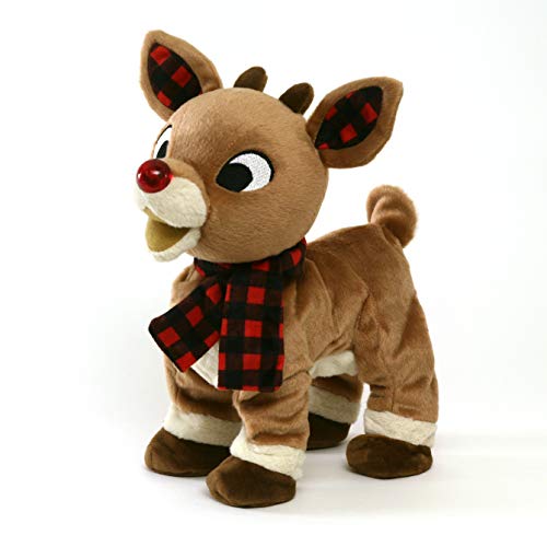 KIDS PREFERRED Rudolph The Red-Nosed Reindeer Animated Santa Claus Plush Toy with Light-Up Nose, Music, and Movement , Brown