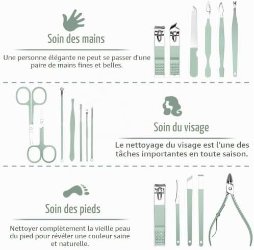 Kit Manucre Pedicure, 18pcs Coupe Ongle Professionnel Set Coupe Cuticule Acier Inoxydable, Trousse Manucure Pedicure avec Exquis La Boîte pour Voyage et à la Maison (Vert)