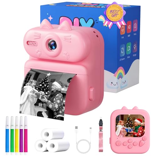 Kids Camera Instant Print: Gleeglee 1080P Instant Print Camera for Kids - Christmas Birthday Gifts for Girls Boys - Portable Toy for 3 4 5 6 7 8 9 10 Years Old, Pink Cat