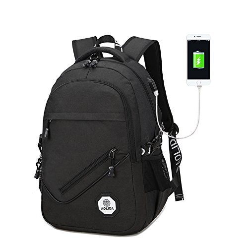 Slim Laptop Backpack, NOPTEG 15 15.6 Inch Water Resistant Polyester College Backpacks Lightweight Travel Bag for Women & Men with w/ USB Port, Fits UNDER 15.6 Laptop/ Computer (Black)