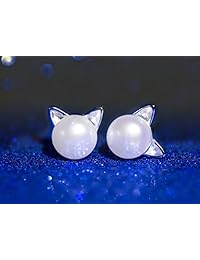 Wicary - Pendientes de perlas cultivadas de agua dulce de plata de ley