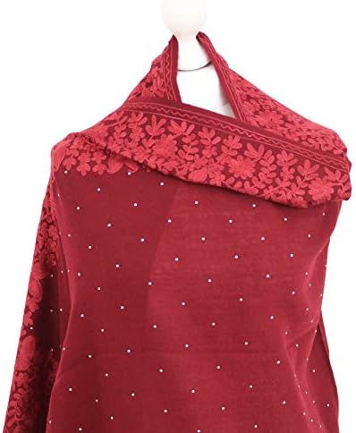 Pretty Burgundy Indian 100% Pure Pashmina Hand Embroidered Wool Shawl Wrap Stole Scarf Kashmiri Shawls