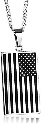 Unisex Stainless Steel American Flag Pendant Necklace Charm Gift For Men Women Gold and Silver (Silver)