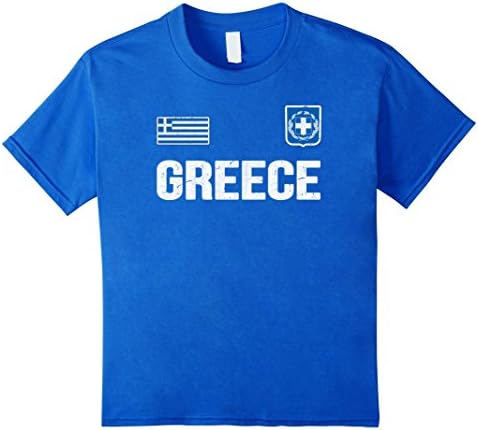 Kids Greece T-shirt Greek Flag Tee Football Soccer Jersey Style 8 Royal Blue