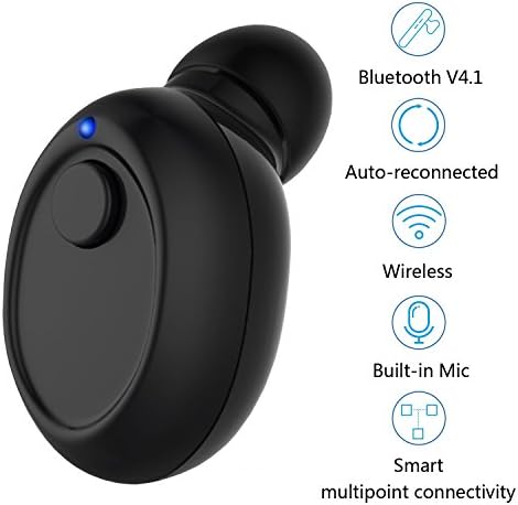 Ericy Ultra Light Bluetooth V 4.1 Headset, Mini Wireless Headphones, Invisible In-ear Earbuds with Built in HD Mic and Wireless USB Magnetic Charging for iphone X IOS &amp; Android (Black) 