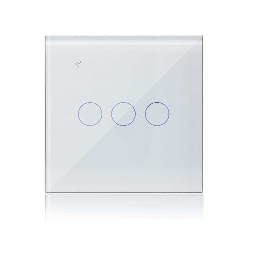 KETOTEK Smart Light Switches 3 Gang 1 Way Compatible with Alexa, WiFi Touch Light Switch White Glass Panel with Timer Function, Tuya/Smart Life App Control — image 1