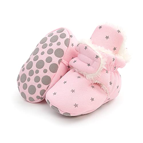 GDSDYM Baby Booties Cozy Fleece Slippers Soft Baby Shoes With Gripper  Soles, Winter Warm Infant Newborn Crib S