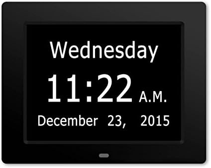 ESH Upgraded Extra-Large Memory Loss Digital Calendar Day Clock with With Full Day &amp; Month Spelling No Abbreviations Great For Impaired Vision (Black)