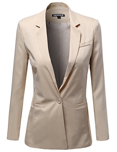 Basic Solid Long Sleeve Boyfriend Look Blazers Beige Size M