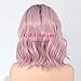 QD-Udreamy Brown Ombre Purple Short Water Wave Hair Lace Front Wigs Glueless Synthetic Hair Wigs Heat Resistant Hair Wigs for Women Daily Makeup